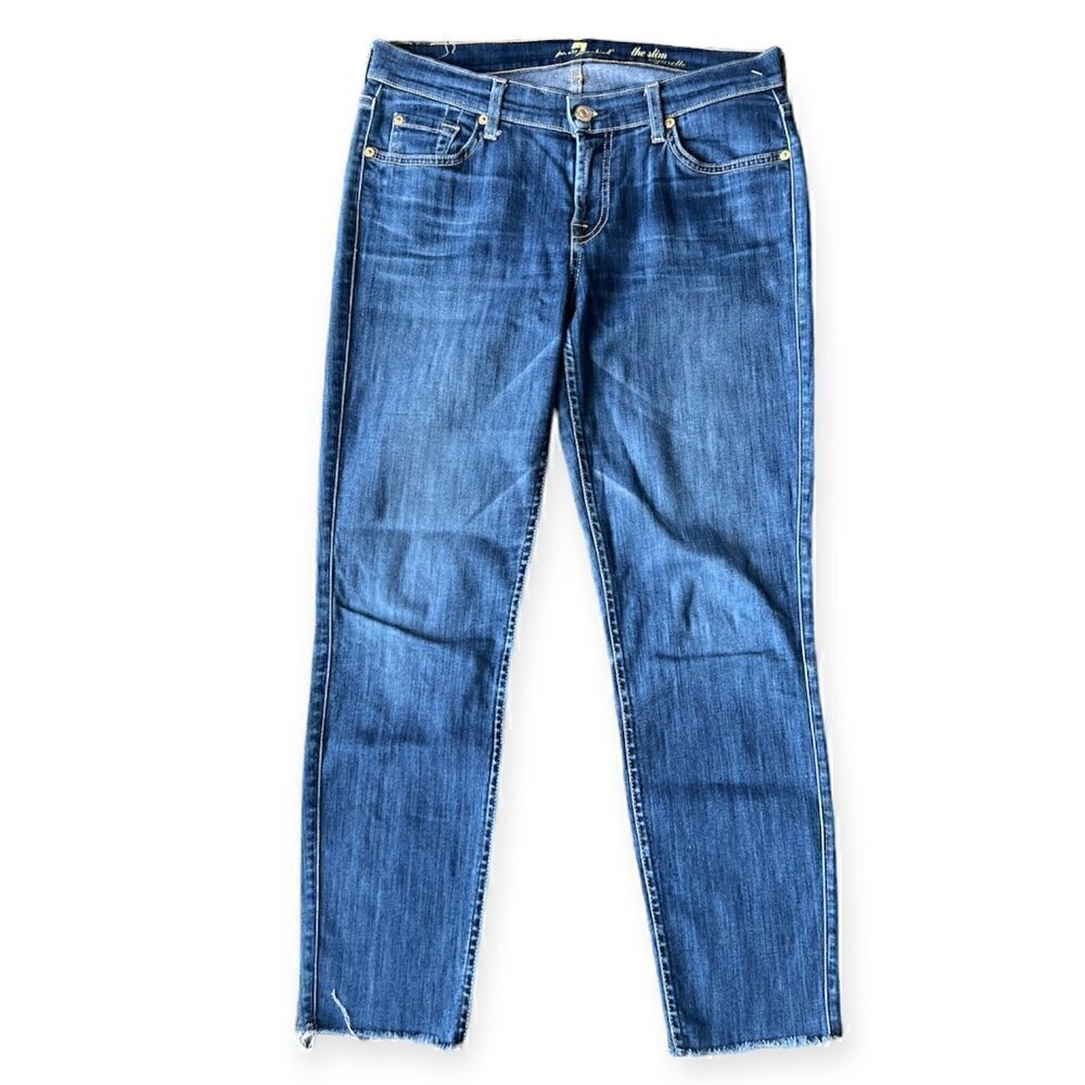 7 For All Mankind the Slim Cigarette Raw Hem Blue Women’s Jeans. Size 29